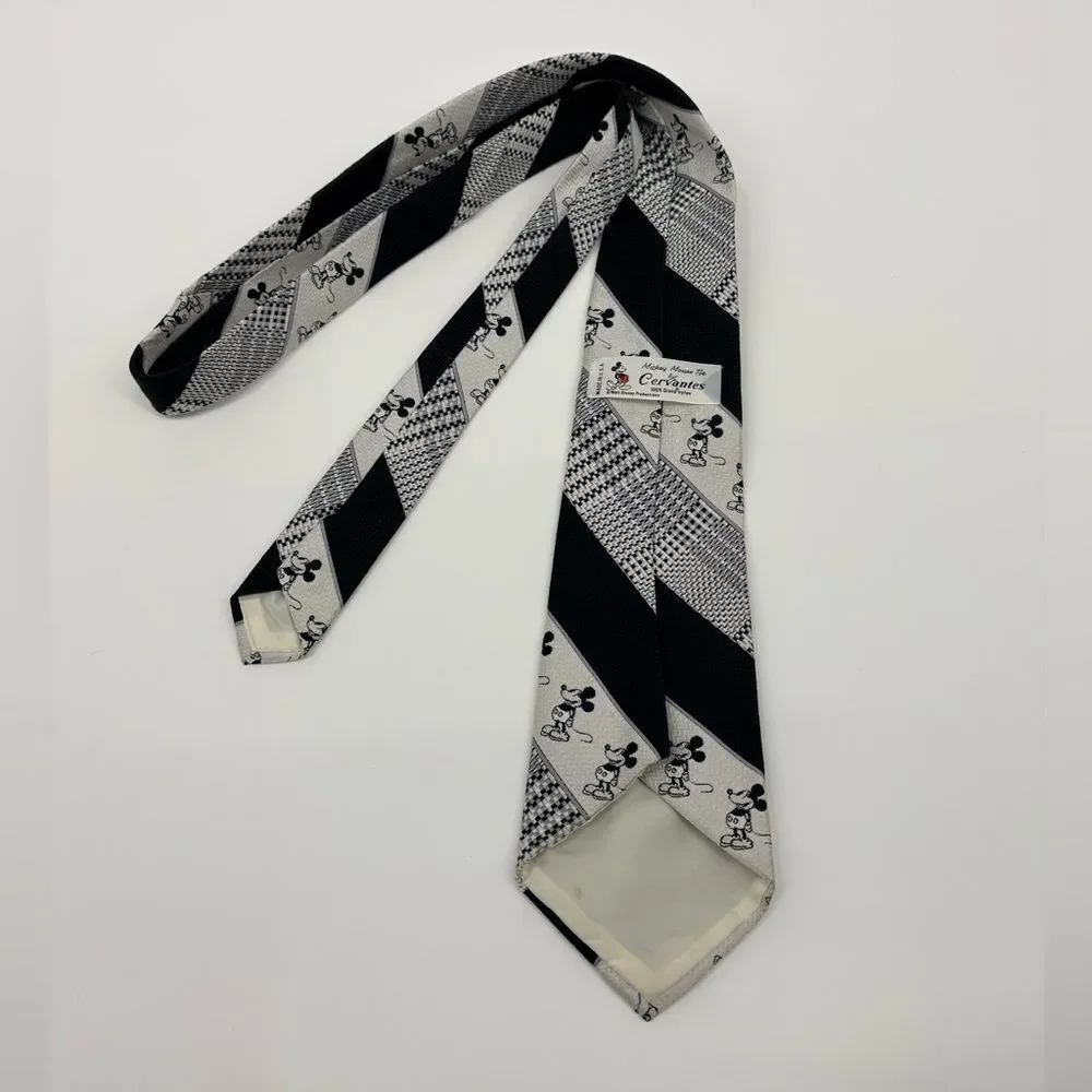 Mickey Mouse Tie by Cervantes Diagonal Stripes Plaid Green 1970’s Disney Vtg